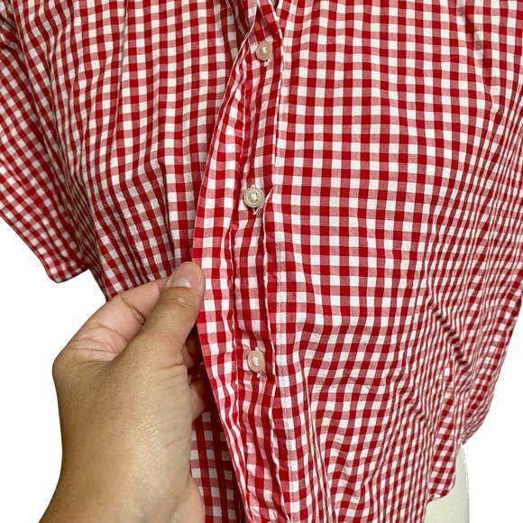 Weekday Stella Gingham Blouse XS Red White Check Cropped Boxy Cotton Shirt - Picture 5 of 14